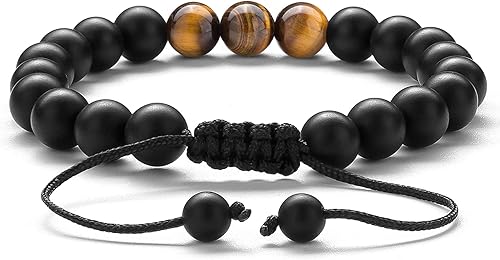 Miniatura 5 de Pulsera elástica Hamoery con cuentas naturales de ojo de tigre de 8 mm, para mujer y hombre