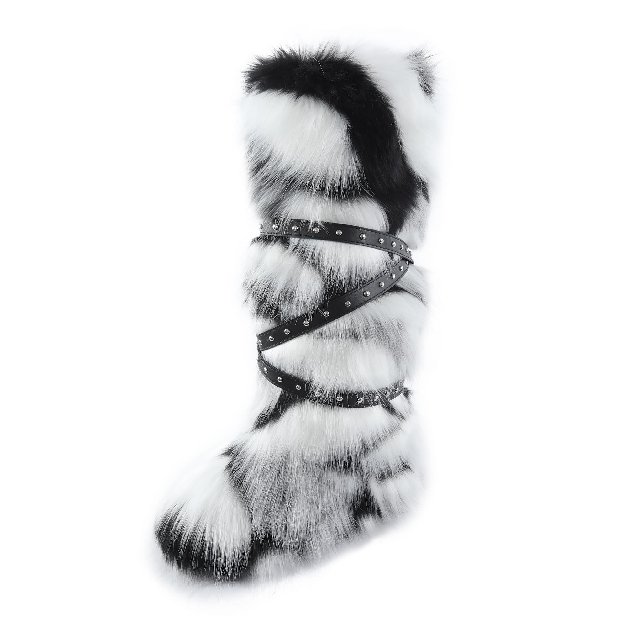 Womens Faux Fur Boots Furry Snow Boots Fuzzy Winter Shoes Fluffy Mid-Calf Flat Boots