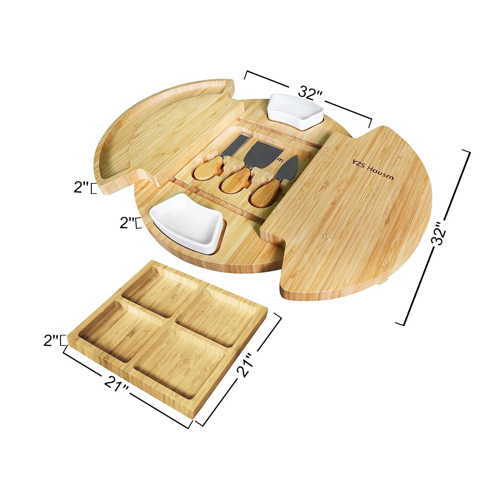 Louis Donné Käsebrett Rund aus Holz, Serviertablett mit Käsemessern, Charcuterie Board, Käseplatte als Einweihungsgeschenk & Hochzeitsgeschenk