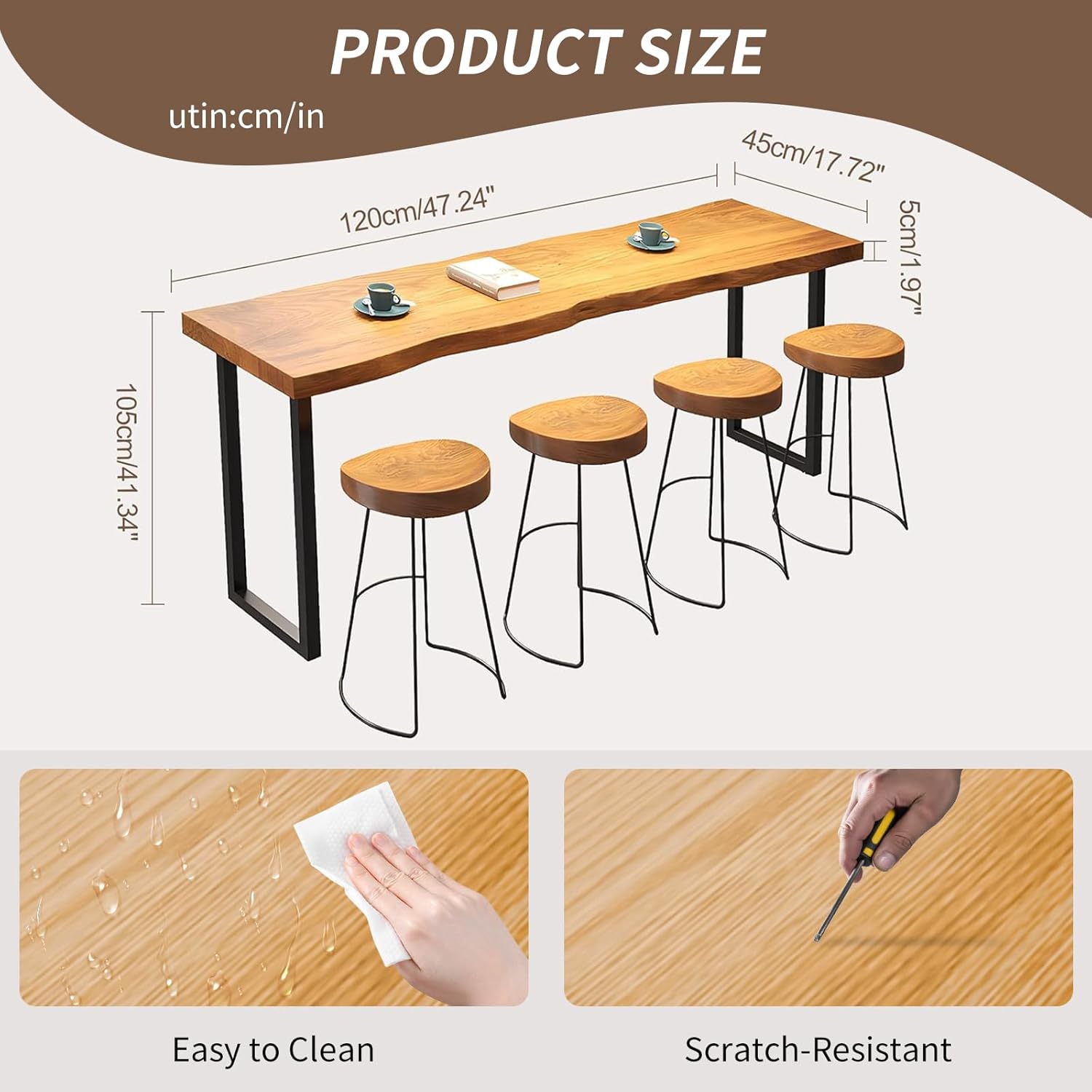 Narrow Bar Table,Counter Height Pub High Top Bar Tables with Metal Legs,Rectangular Kitchen Table Modern Bistro Sofa Console Tables for Small Space, Kitchen & Dining Room(no stools)