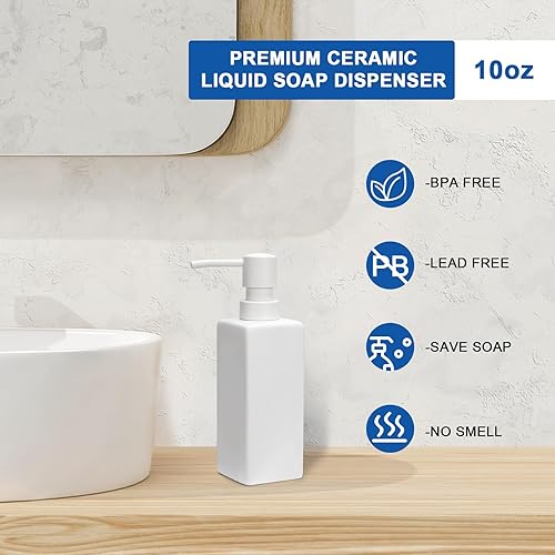 Miniatura 2 de Dispensador de jabón blanco de cerámica para baño Dispensador de jabón líquido de manos de 10 oz para cocina