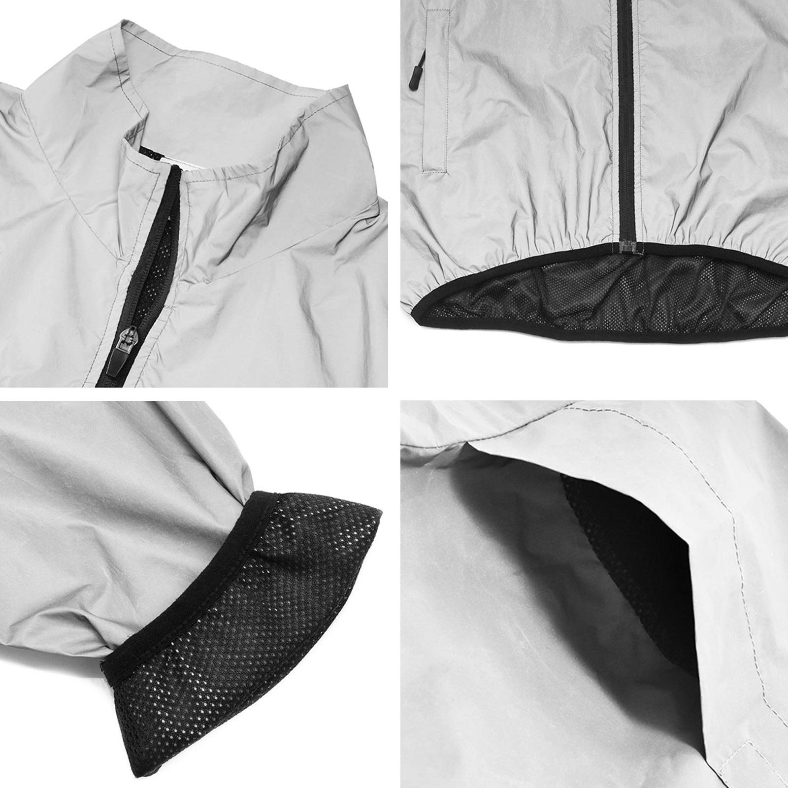 Hombres Alta Visibilidad Chaqueta De Ciclismo Manga Larga Totalmente Reflectante Impermeable Camisetas MTB Ligero con Malla Transpirable (Color : Silver, Size : Large)