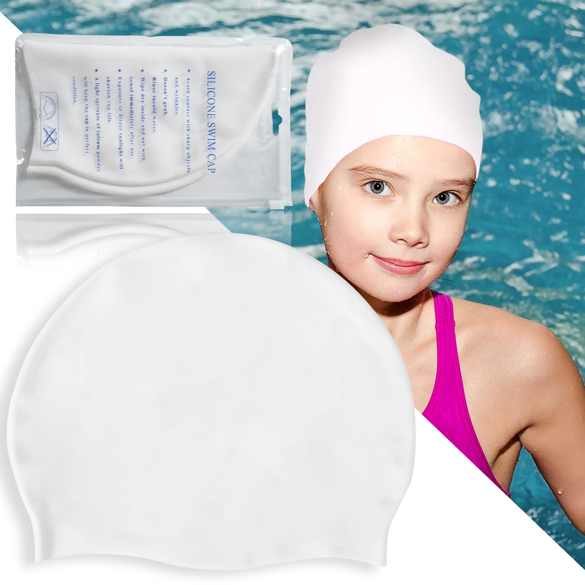 MANOGYAM Swimming Cap | Cover Head for Waterpark | Waterproof Silicone Swim Cap Suitable for Long & Hair | Sports Water Activity Goggles Fully Adjustable Ideal for All Age Group (1Pc, White) (B0C7BW7LZX) Amazon Price History, Amazon Price Tracker