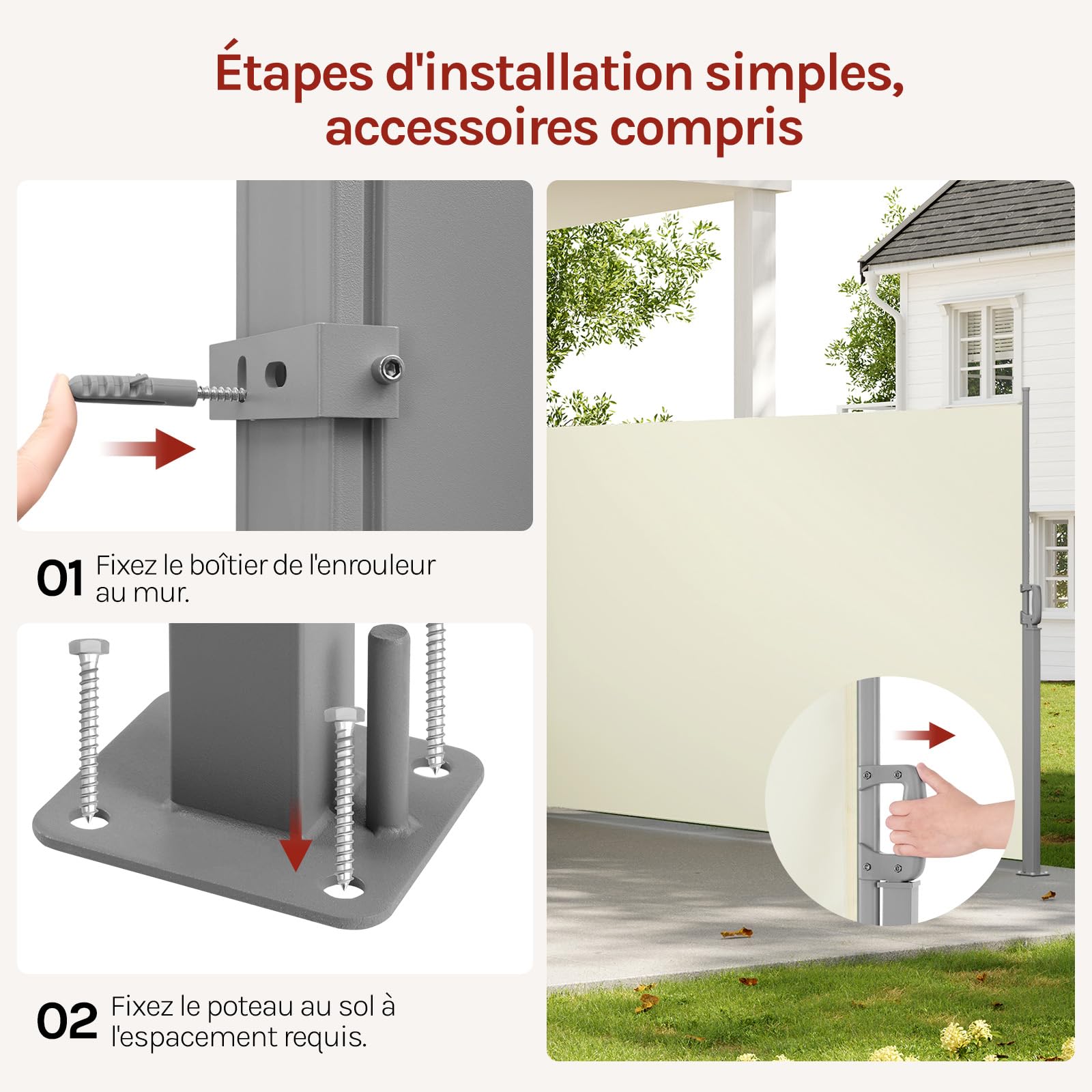 WOLTU Paravent Extérieur, Store Latéral Rétractable, 160x350 cm, Brise Vue, Protection Solaire & Protection Contre Le Vent, pour Jardin, Balcon, Terrasse, Patio, Crème