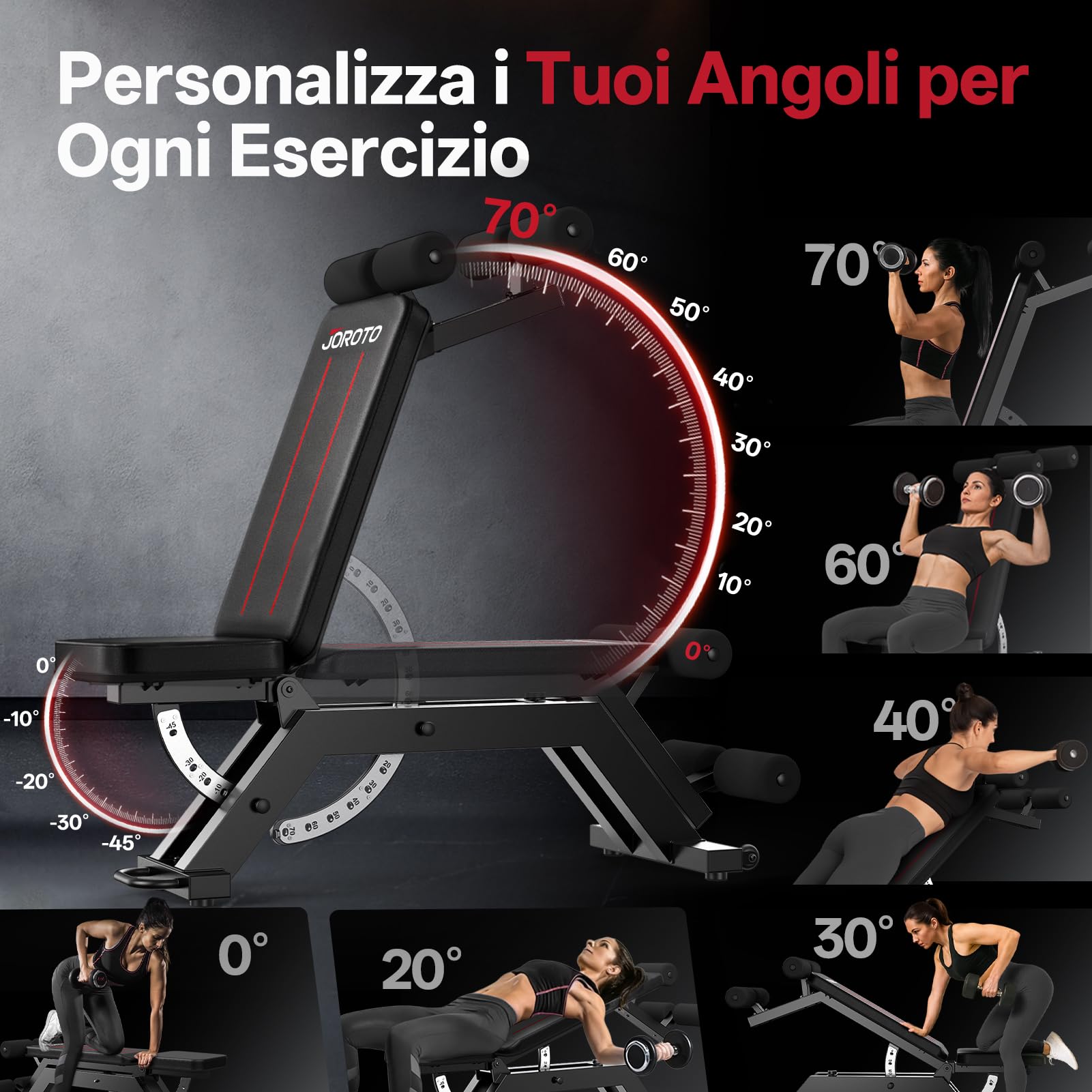 JOROTO MD70 Panca palestra Regolabile, Panca Pesi Multifunzione con Carico Massimo 400KG/880LBS, Schienale 8 Posizioni e Seduta 5 Posizioni Regolabile, Panca Addominali per Allenamento Completo