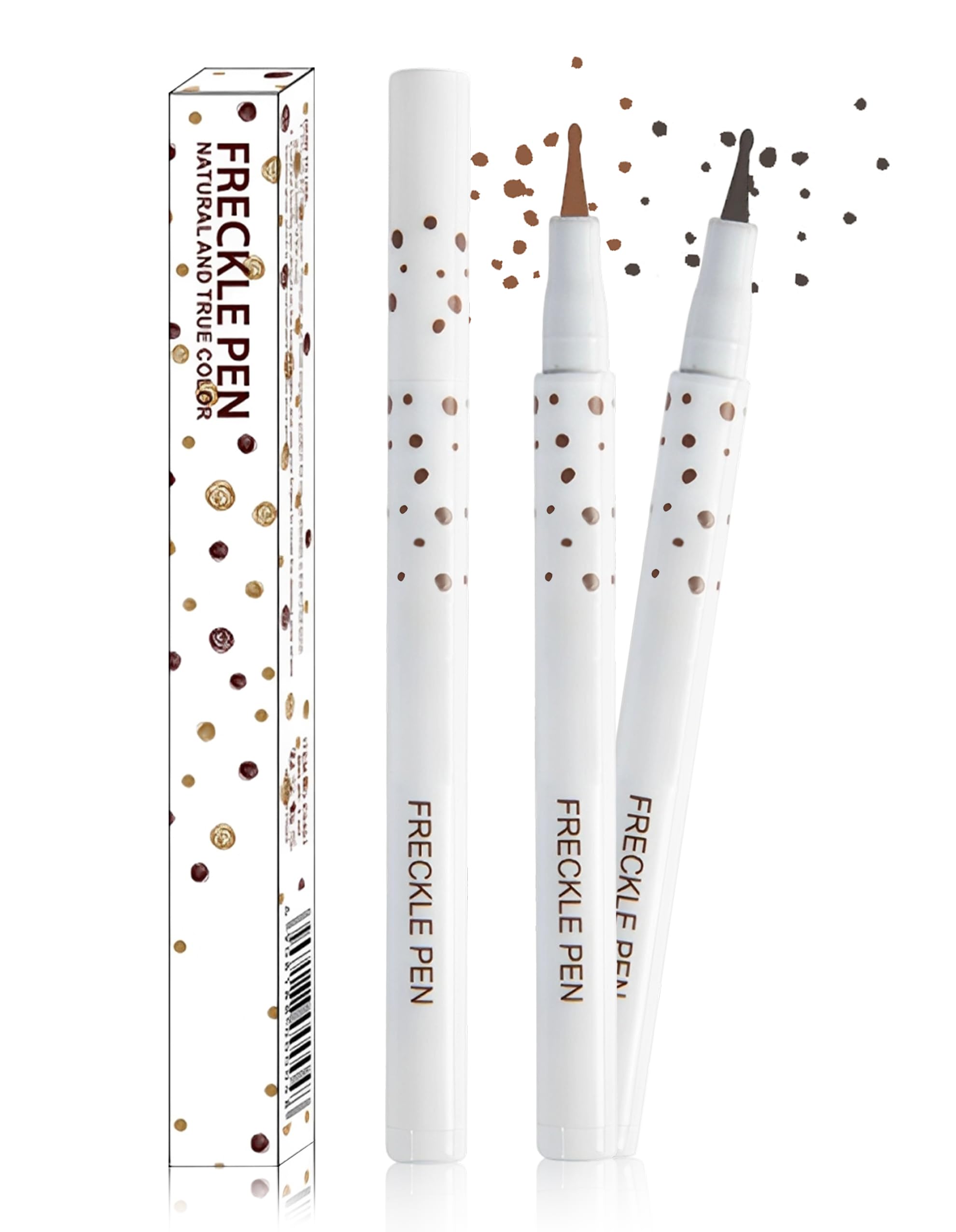 Erinde 2PCS Liquid Freckle Pen Waterproof, Natural Lifelike Fake Face Freckles Makeup, Long Lasting Quick Dry Faux Freckle Stamp Soft Dot Sopt Freck