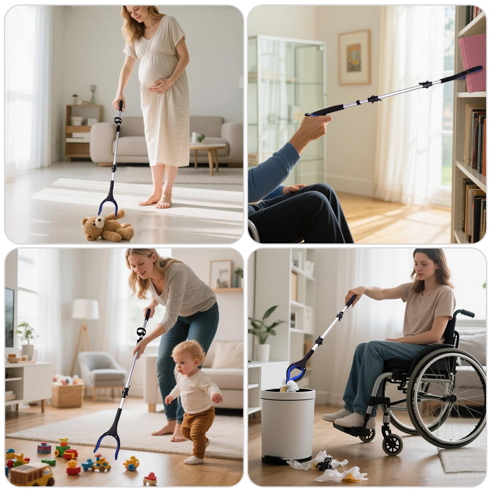 Greifzange für Senioren, 91,4 cm, 2 Stück, faltbarer Greifstab, Greifstab mit rutschfester 90° drehbarer Backe, 10,2 cm breite, verlängerte Klaue mit Magnet für Behinderte, nach Operationen