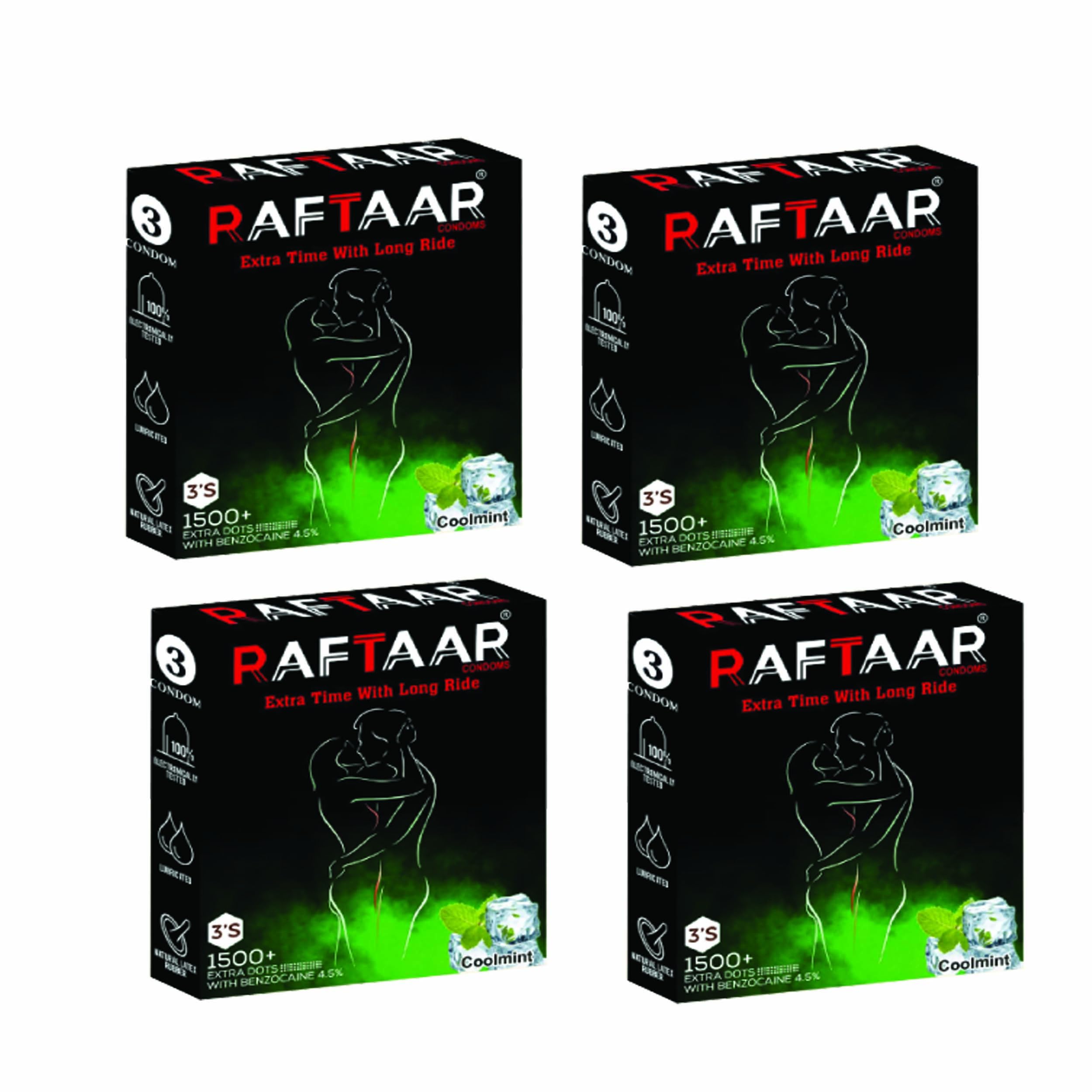 RAFTAAR Coolmint Flavoured ultrathin LongLast Dotted Condoms 3 count each, Pack of 4 for Men Condom for Men | Total 12 Pcs-image-14