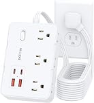 DEPOW Protecteur de surpression de barre de puissance avec prise plate, 5 FT Cord d'extension avec 6 AC Sorties 4 USB Ports,1050J Protection contre les surpressions, Station de recharge murale pour bureau, Maison, Blanc