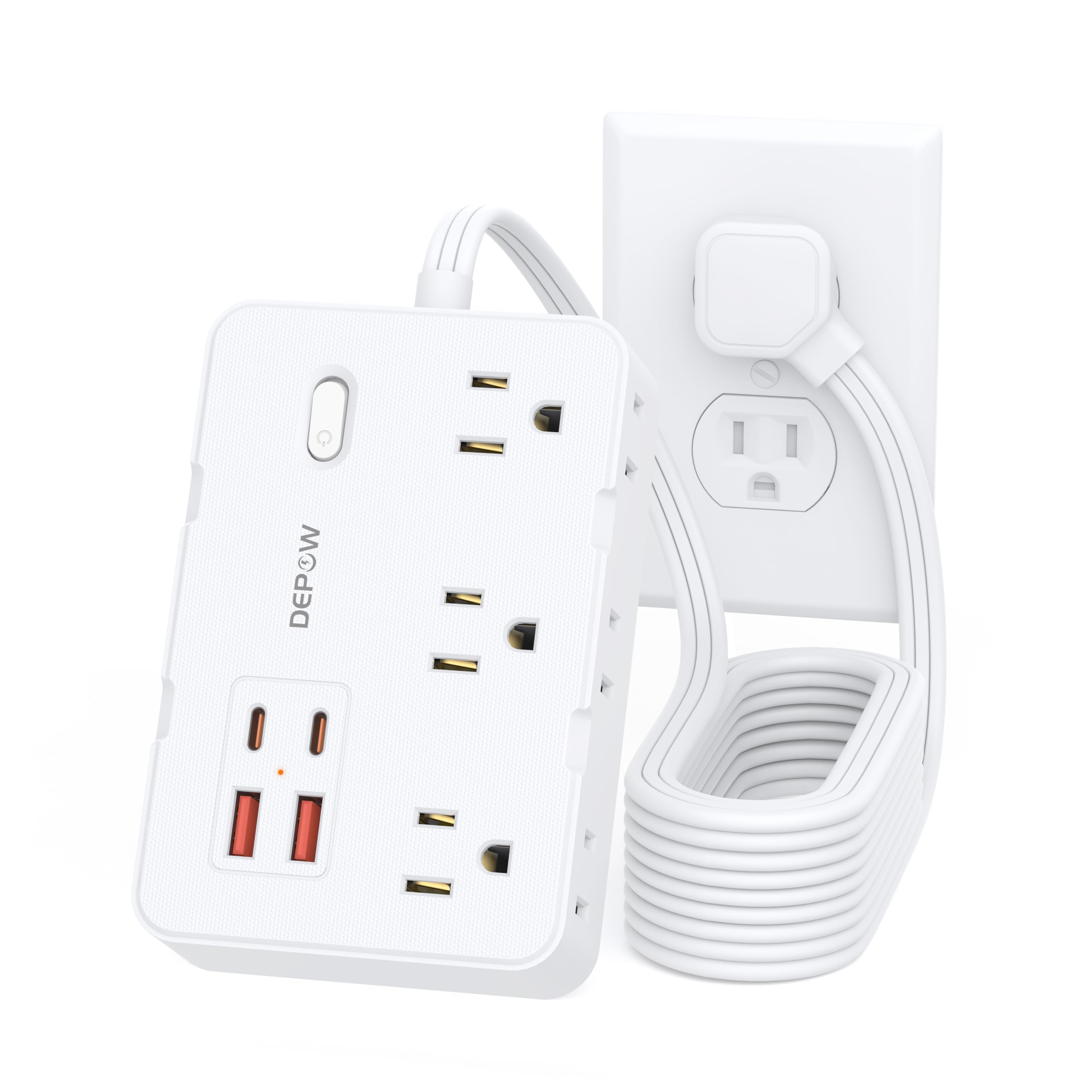 Steckdosenleiste mit 6 AC Steckdosen und 4 USB-A Ports, 45° abgewinkelte Steckdose Ladestation mit Netzschalter, 3 m Verlängerungskabel für Kreuzfahrten, Schlafzimmer,