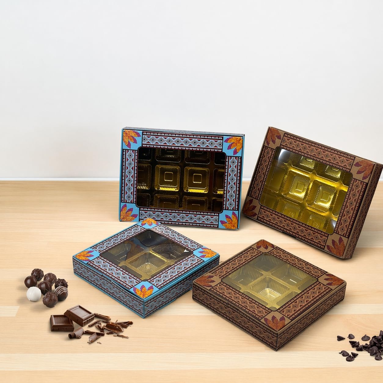 Fancy Chocolate Box, Gold, Clear Acrylic with Ornate Metal Frame, Hinged Lid, Ribbon Bow, Gift Box AA-01 (9 Slot)-image-41