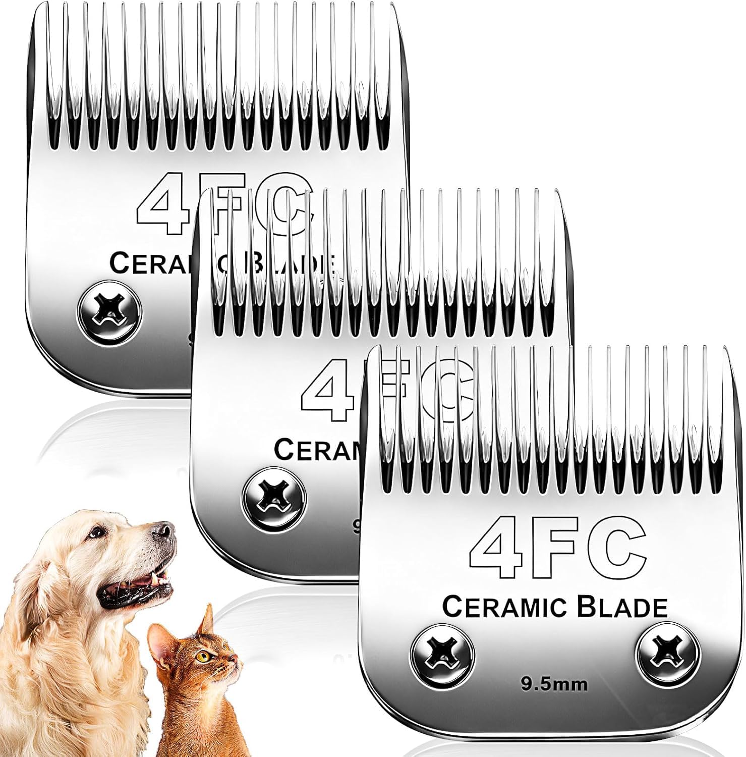 Lames de rechange pour tondeuses pour animaux, adaptées aux modèles Andis, Oster A5, Wahl, Heiniger, Moser Max 50 et autres. Taille 4FC# (9,5 mm), lot de trois