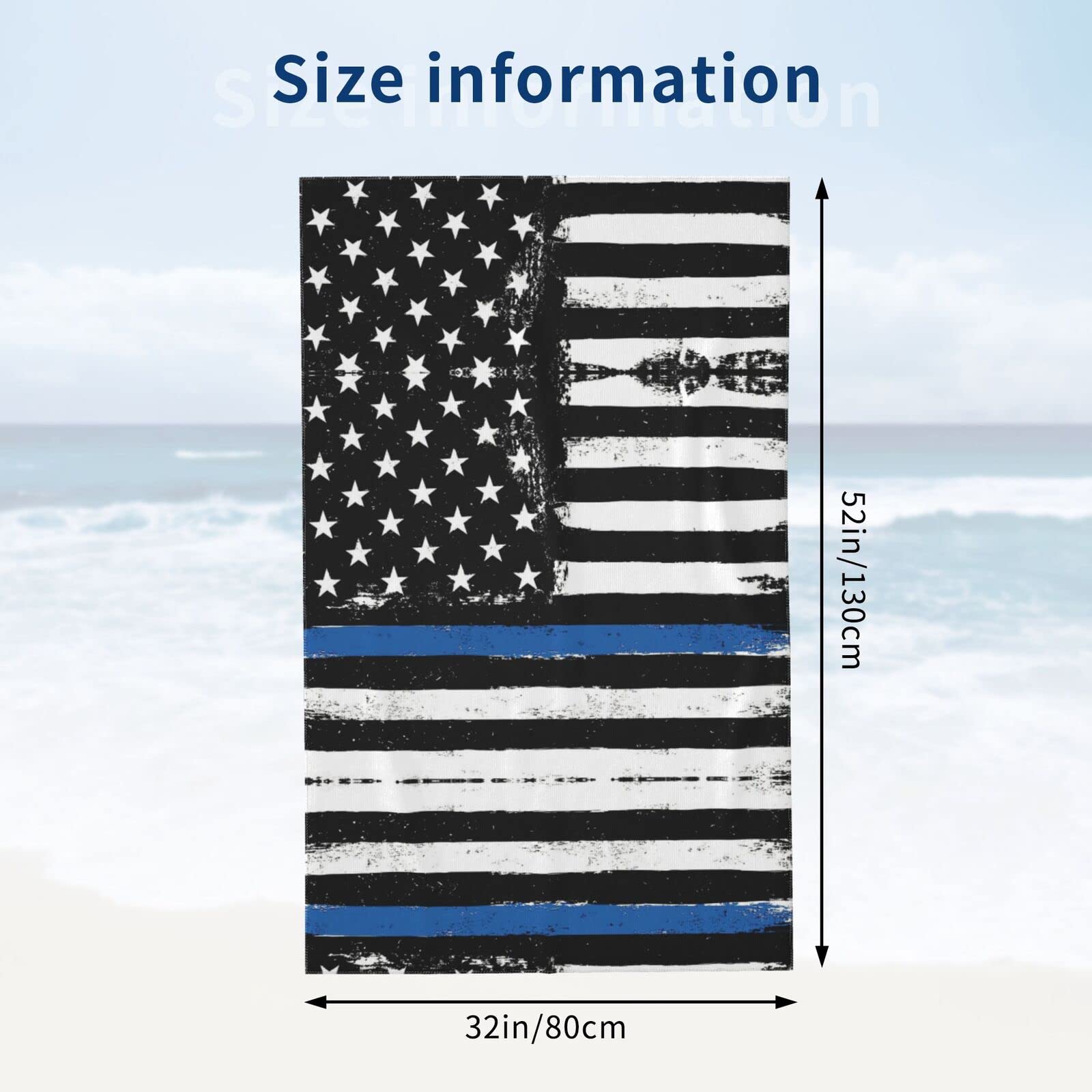 Niebieska cienka linia flaga USA ręcznik plażowy i ręcznik do jogi, szybkoschnący ręcznik podróżny z mikrofibry na plażę, basen, do pływania, dłoni, twarzy i ciała