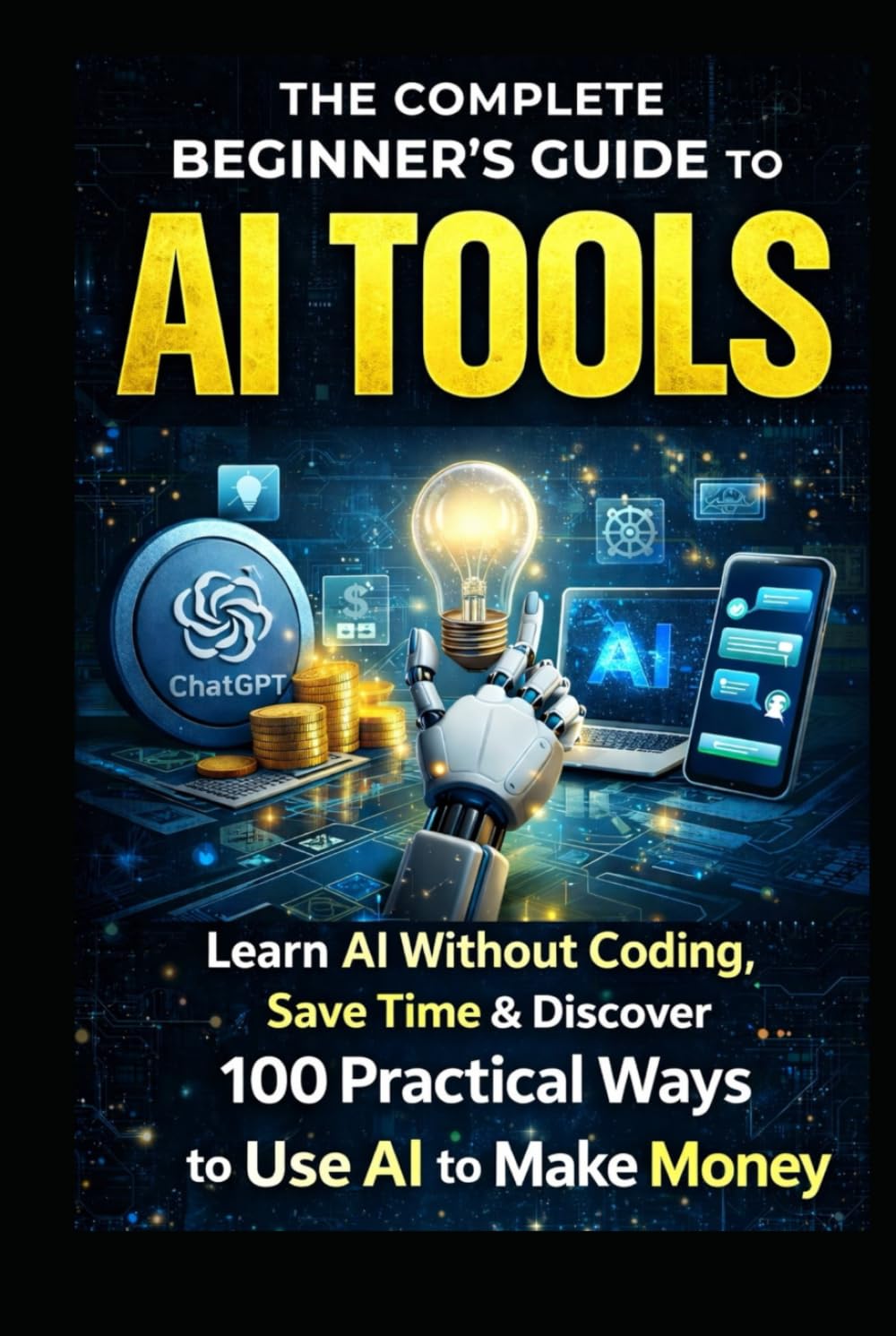 The Complete Beginner’s Guide to AI Tools: Learn AI Without Coding, Save Time Daily,: & Discover 100 Practical Ways to Use AI to Make Money