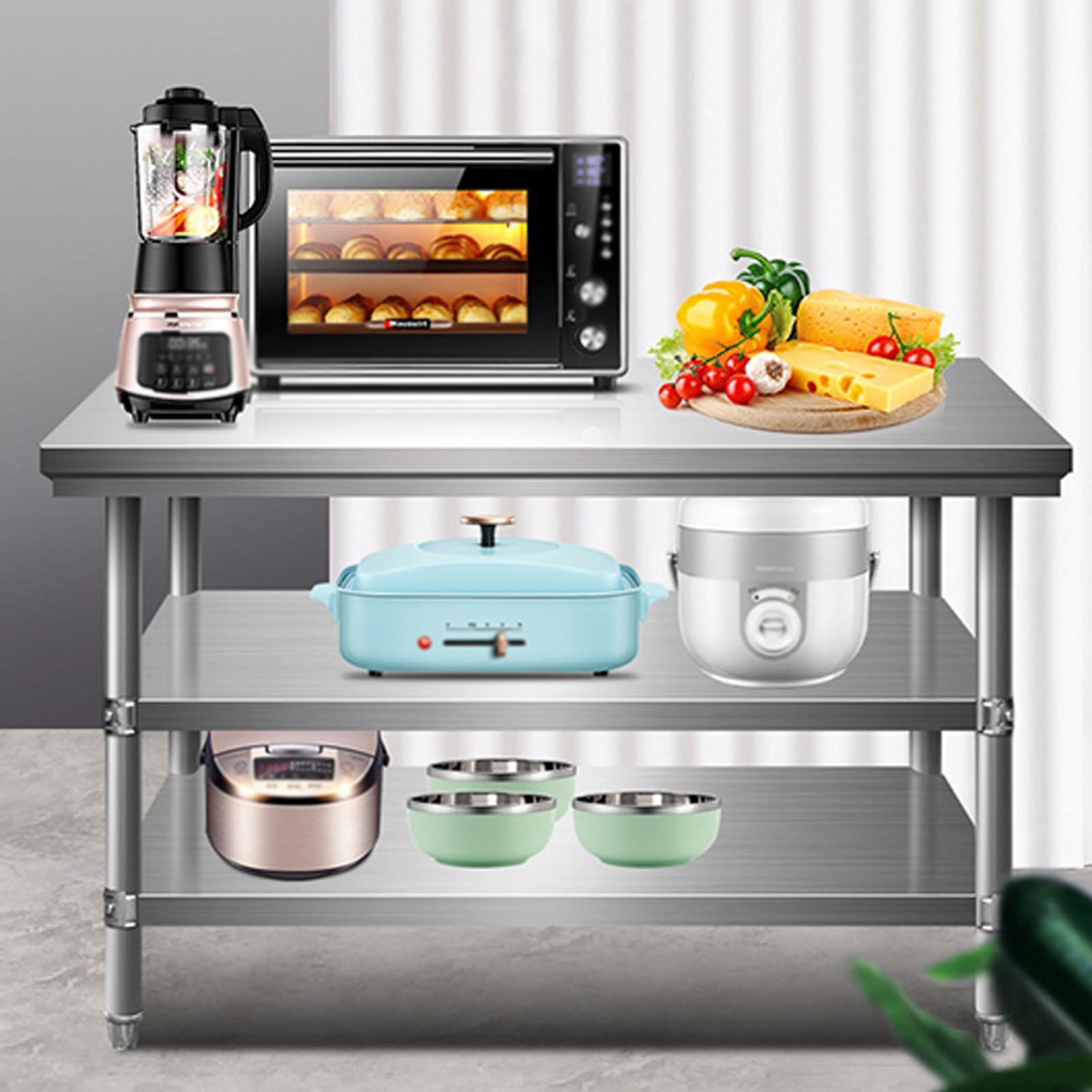 Tavolo da lavoro in acciaio inossidabile commerciale con ripiano inferiore regolabile per preparazione degli alimenti per ristorante, casa e hotel, 80 x 40 x 80 cm