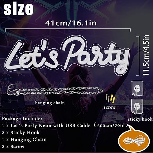 Miniatura 2 de Letrero de neón de Let's Party, luces LED de neón para decoración de pared de dormitorio, luces decorativas artísticas para despedida de soltera,