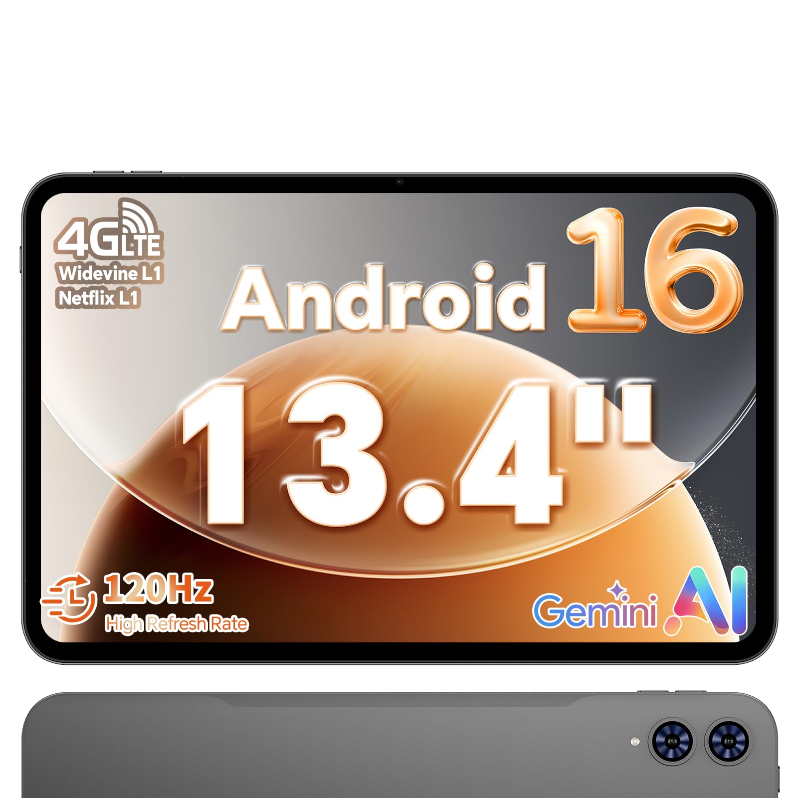TECLAST T65 Tablet 13.4 Pulgadas Android 16, 120Hz Tablet, Gemini AI, 4G LTE Doble SIM, Widevine L1, 26GB RAM+128GB ROM, Octa-Core 2.2GHz, 8000 mAh, 5G WiFi, GPS, Tablets Grande para Ver Películas