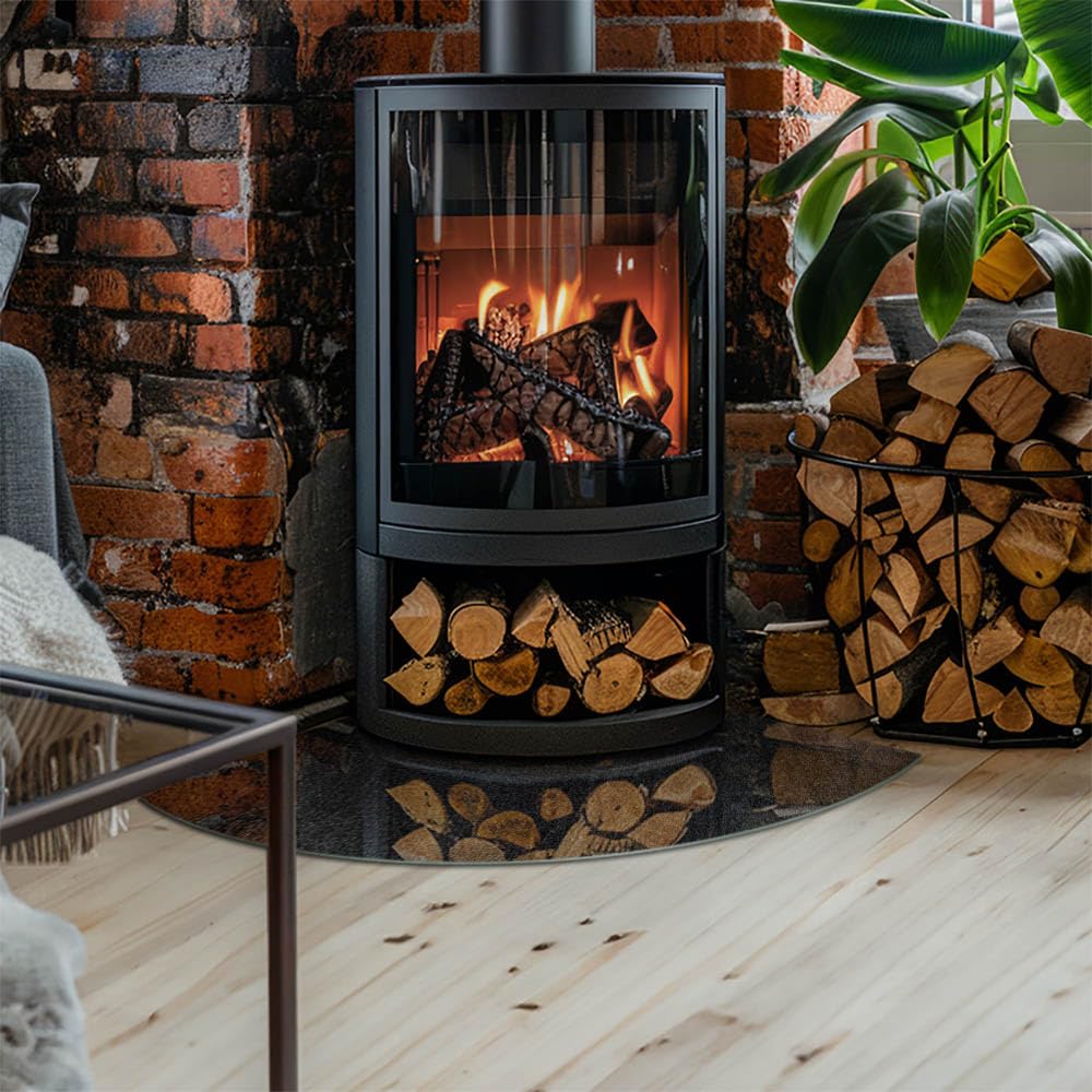 Kamin Bodenplatte Glas 1/4 100x100 cm Herdboden Viertelkreis Schutz vor Glut Sicherungsblech Polierte Kanten Schutz vor Schäden Bodenbelag Wohnzimmer Spritzwasserschutz - Natursteinstruktur
