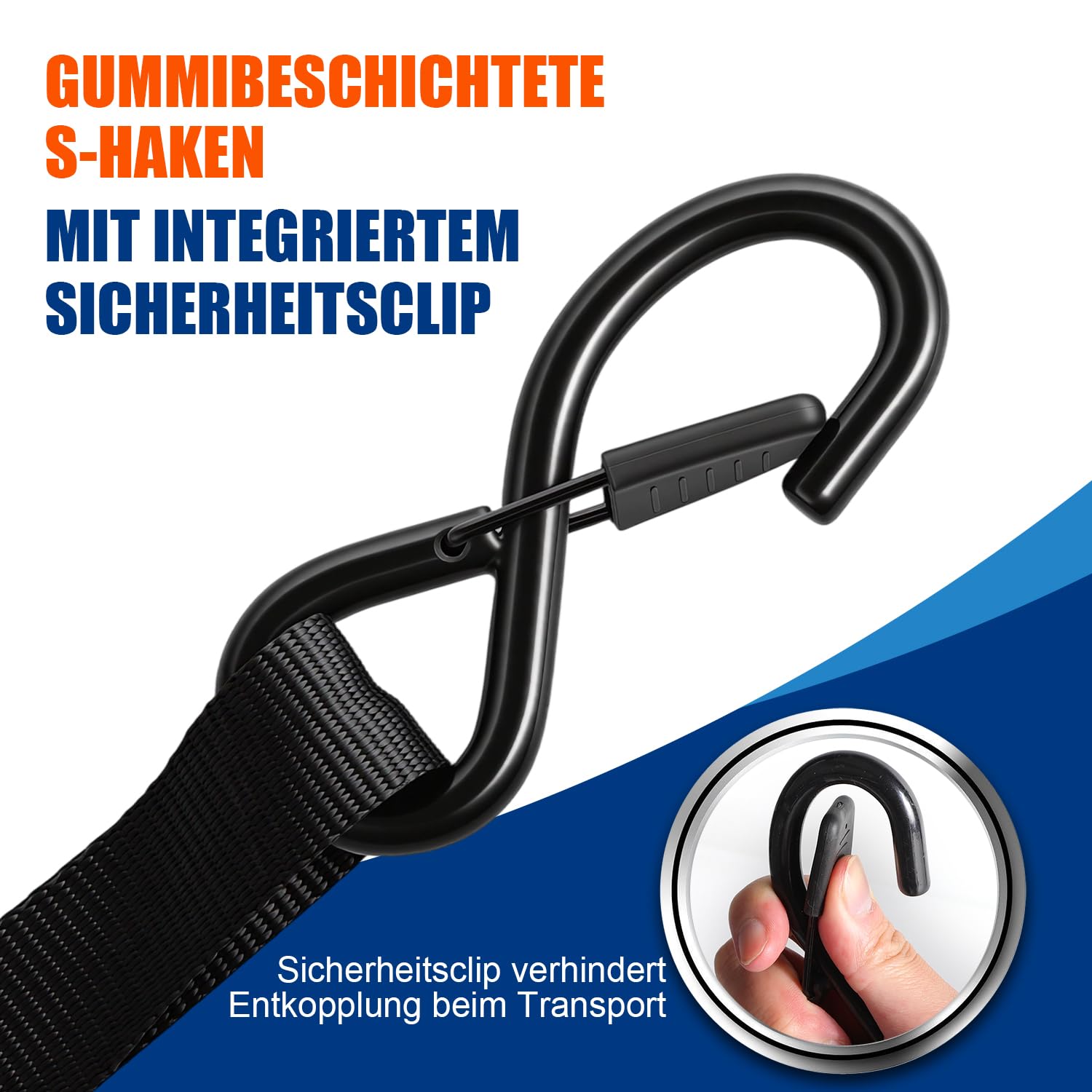 4 Stück Automatik Spanngurt mit S Haken | Automatischer Spanngurtaufroller 3m x 25mm,750KG Bruchlast | Selbstaufrollende Spanngurte für Motorrad, Anhänger und LKW, Schwarz