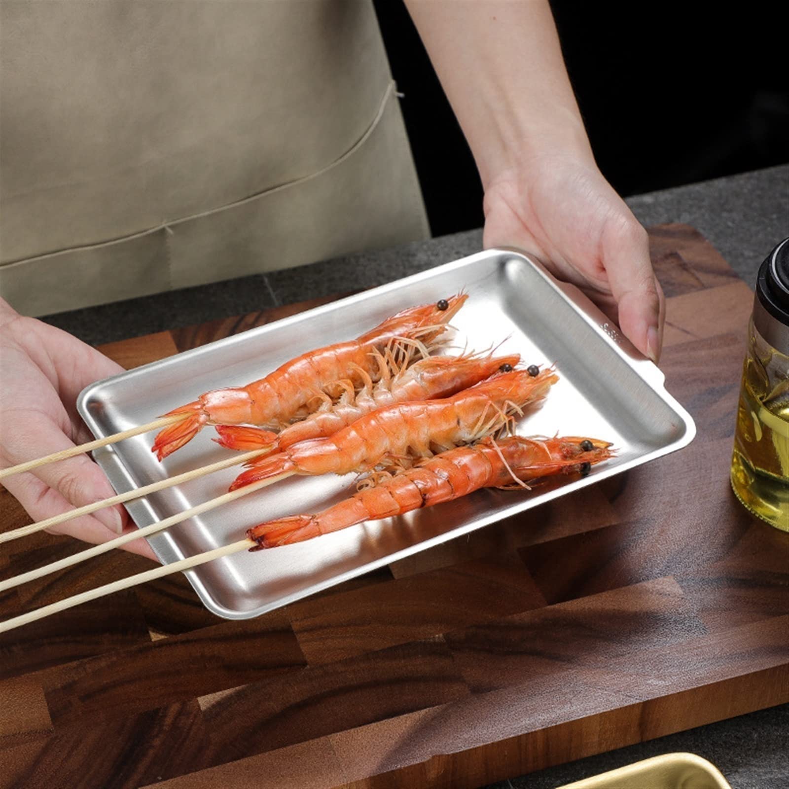 Niska taca do serwowania ze stali nierdzewnej do sushi, chleba, ciast i owoców – arkusze do pieczenia do prezentacji żywności (rozmiar S)