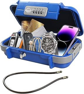 SISAV Caja de seguridad portátil, combinación segura con cable extraíble, establece tu propia combinación, para viajes, actividades familiares y al aire libre, color azul