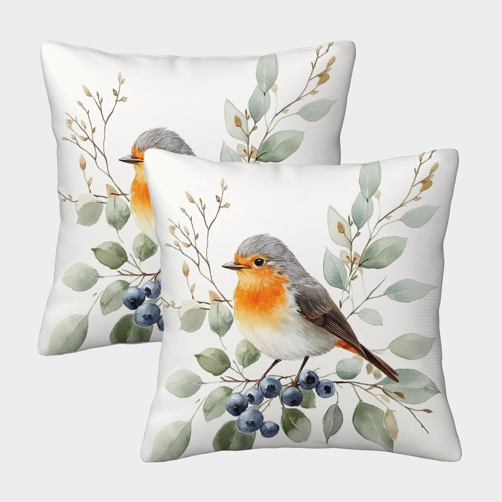 Bird Pillow Cases Pack of 2 Cozy Pillowcase Art Cushion Case Polyester Decor Couch Living Room 40x40cm