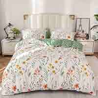 Set Biancheria Letto 3 Pezzi 155x220 Cm - Motivo Foglie E Fiori Verde/Bianco, Reversibile, Microfibra &Ouml;koTex