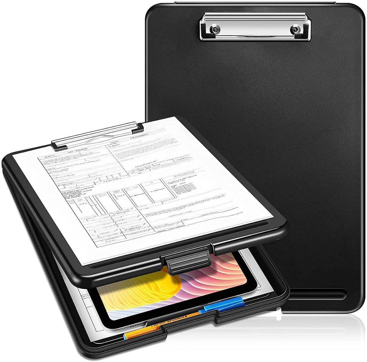 Aakarit A4 Clipboard Storage Box Portable File Organizer with Clip, Writing Surface & Storage Compartment Exam Pad, Office File Holder, Form Filling, Document Carrier - Black