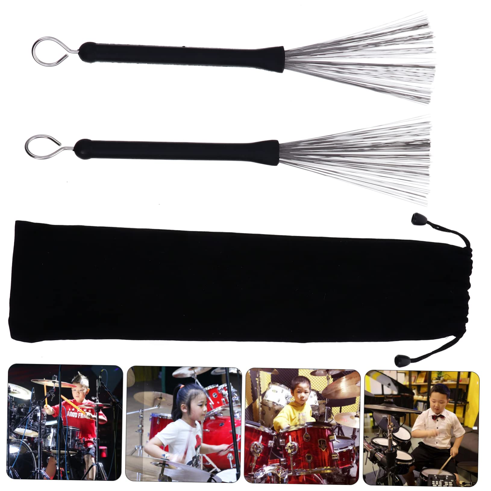 GALPADA 1Pair Retractable Drum Wire Brushes Drum Brushes with Handle Drawstring Bag for Jazz Rock Folk Drummers Drum Sticks for Comfortable