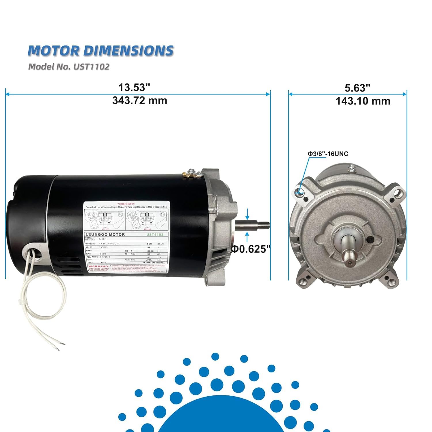 UST1102 1HP Replaces Century/AO Smith Swimming Pool Pump Motor fit for Hayward Super, Max Flow, Northstar, Ja-cuzzi Magnum Pump, SP1607Z1M C48K2N143 B228, 1 Horsepower 115/230V 56J Frame with Seal Kit