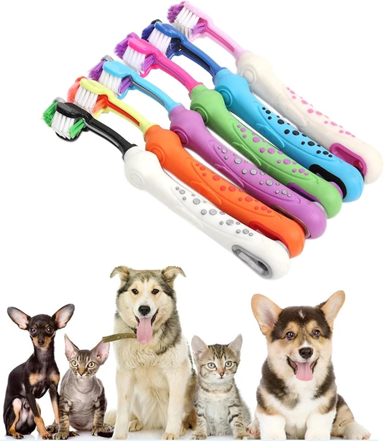 1/6 Pack Multi-Angle Pet Toothbrush for Dogs and Cats - Three Sided Dog Cat Brush for Dental Care and Fresh Breath(6pcs)