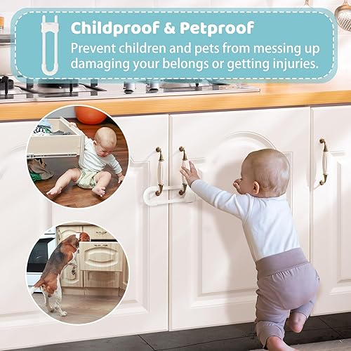 Miniatura 5 de Armarios a prueba de bebés, cerraduras deslizantes para bebés, cerraduras de seguridad ajustables en forma de U, pestillo de gabinete a prueba de