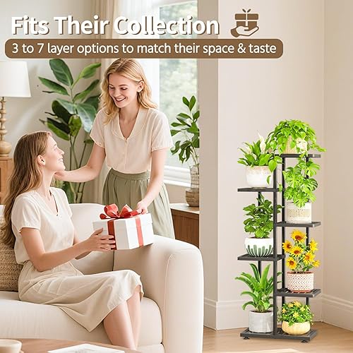 Miniatura 7 de LASZOLA Soporte para plantas de 5 niveles para interiores y exteriores para macetas grandes y resistentes, estante alto de metal negro con múltiples