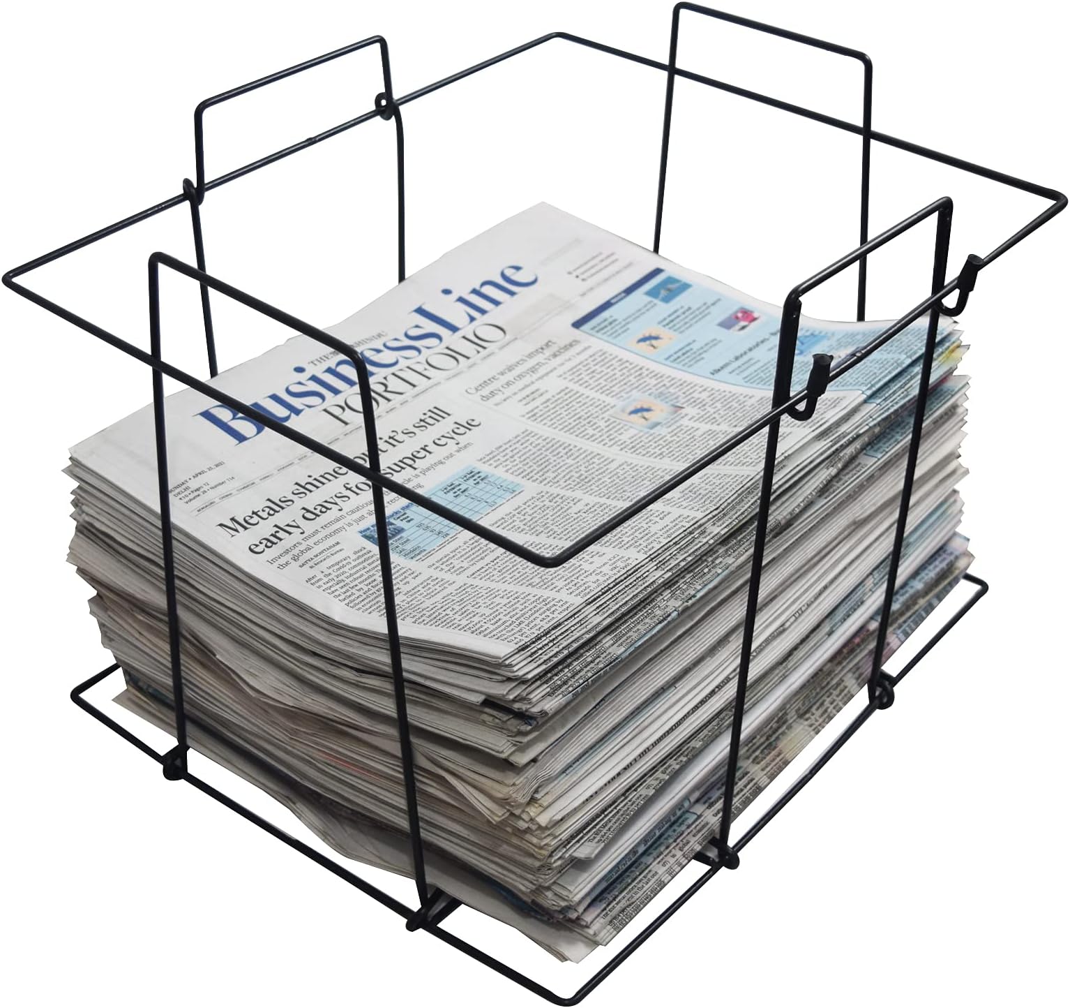 Multipurpose Cast Iron Folding Newspaper Holder Bin for Magazines, Paper, Records, Artwork and Storage –39x30x33 cm (Black)