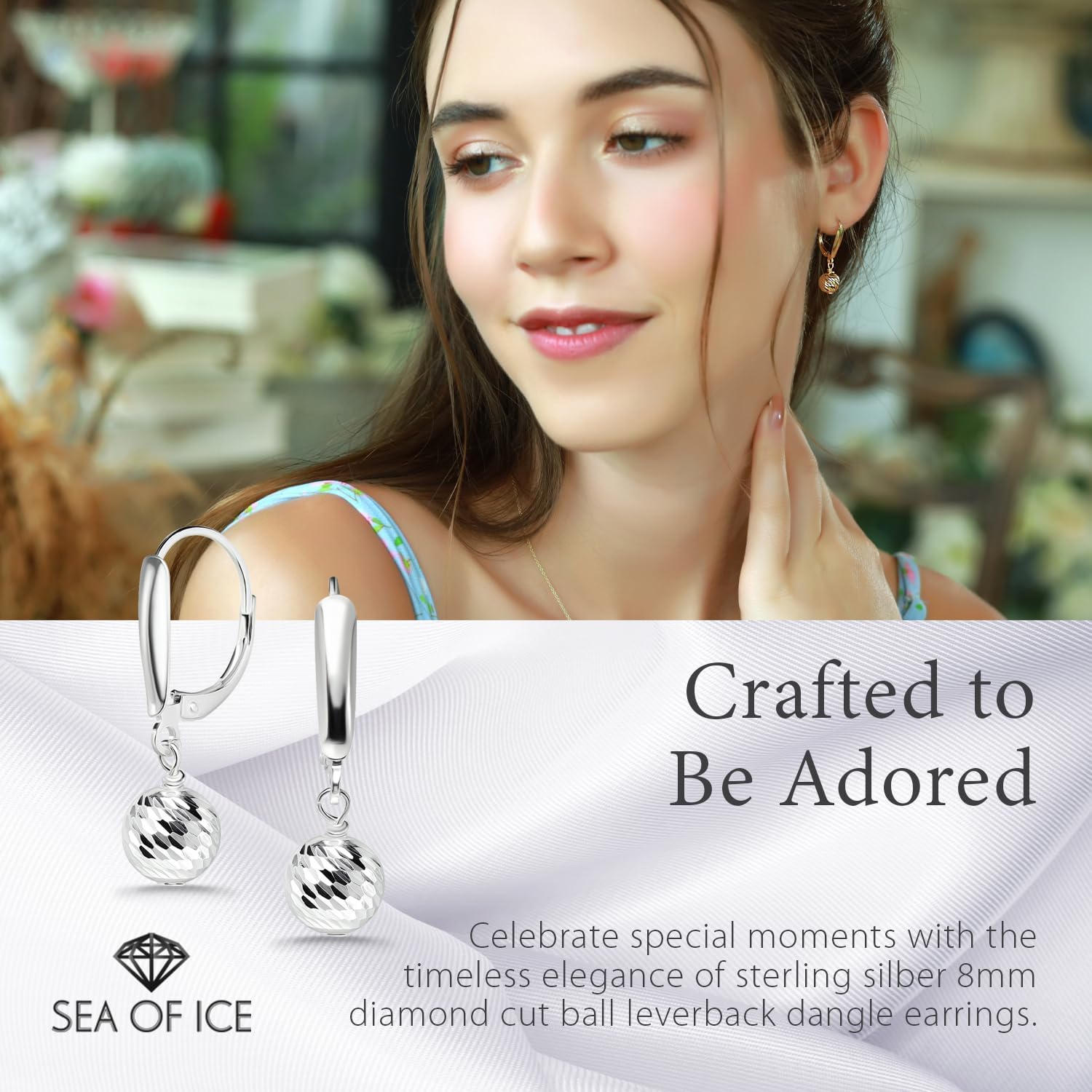 Sea of Ice Sterling Silver Ball Beads Leverback Drop Dangle Earing– Diamond-Cut 8mm Ball Beads - Elegant Sterling Silver Earrings for Women – Nickel-Free Jewelry - Image 7