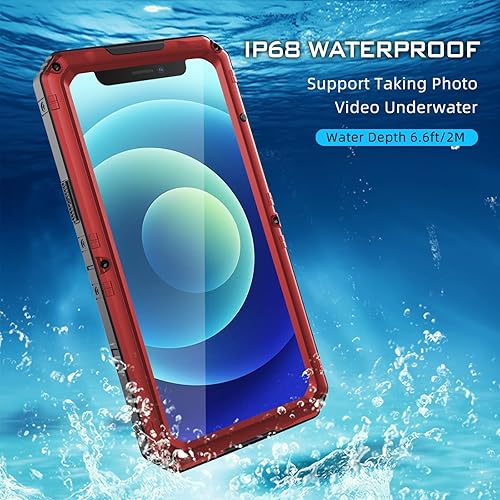 Miniatura 4 de Mitywah Funda impermeable para iPhone 12, resistente a prueba de golpes con protector de pantalla integrado, carcasa de metal protectora submarina