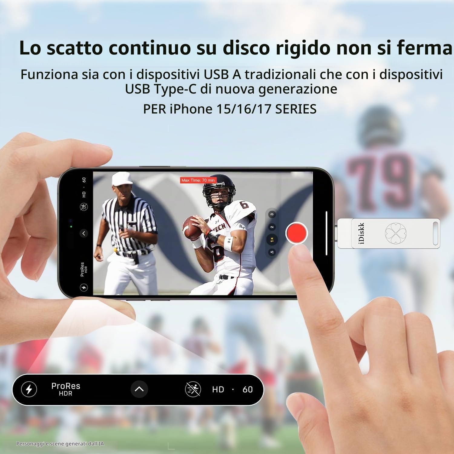 iDiskk Chiavetta USB 3.2 ad alta velocità da 256 GB per iPhone 17/16/15 Pro/Max, USB-C iPad, MacBook, Android, 500 MB/s, con app di backup automatico per foto/video, archiviazione esterna per telefoni