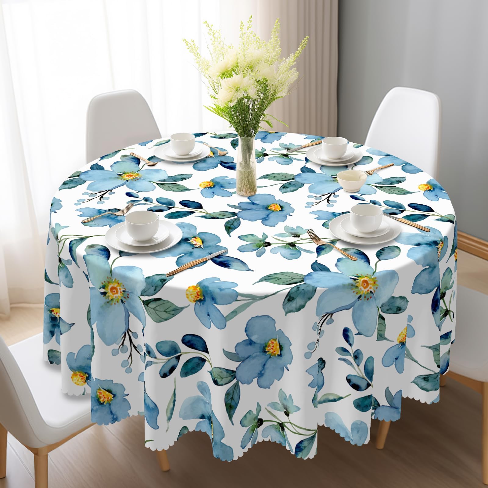 Eikione Round Tablecloth, Outdoor Waterproof Wipeable Table Cloth, Stain Resistant 60In Table Covers for Kitchen Dining Holiday Party