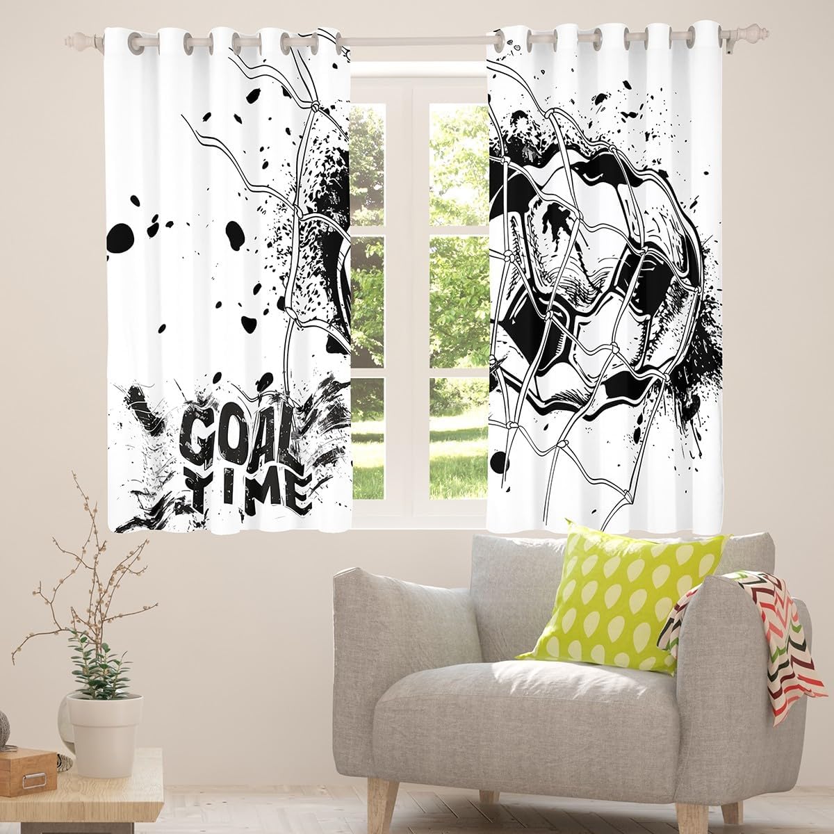 Erosebridal Kids Football Window Curtain Panels American Soccer Window Drapes Sports Games Curtains for Boys Girls Children Geometric Polygon Window Treatment for Living Room, Black White 76"x45"