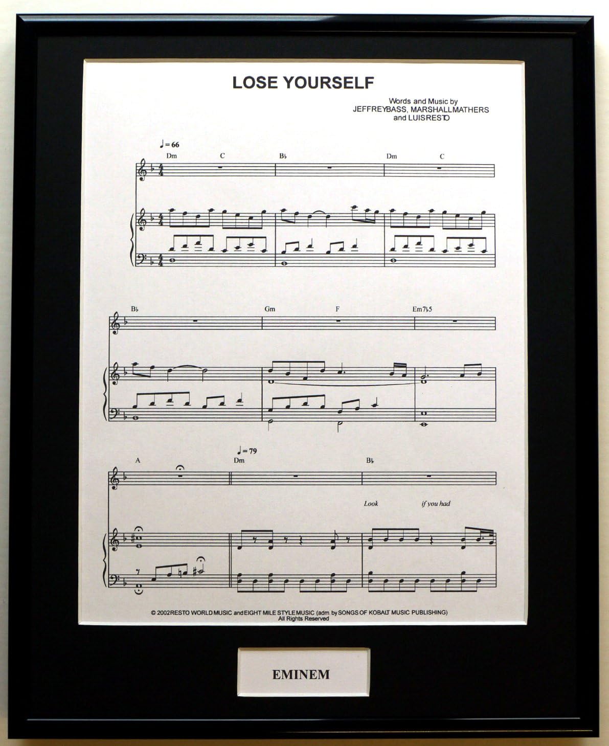 EMINEM / FRAMED SONGSHEET/ LOSE YOURSELF (Can be personalised)