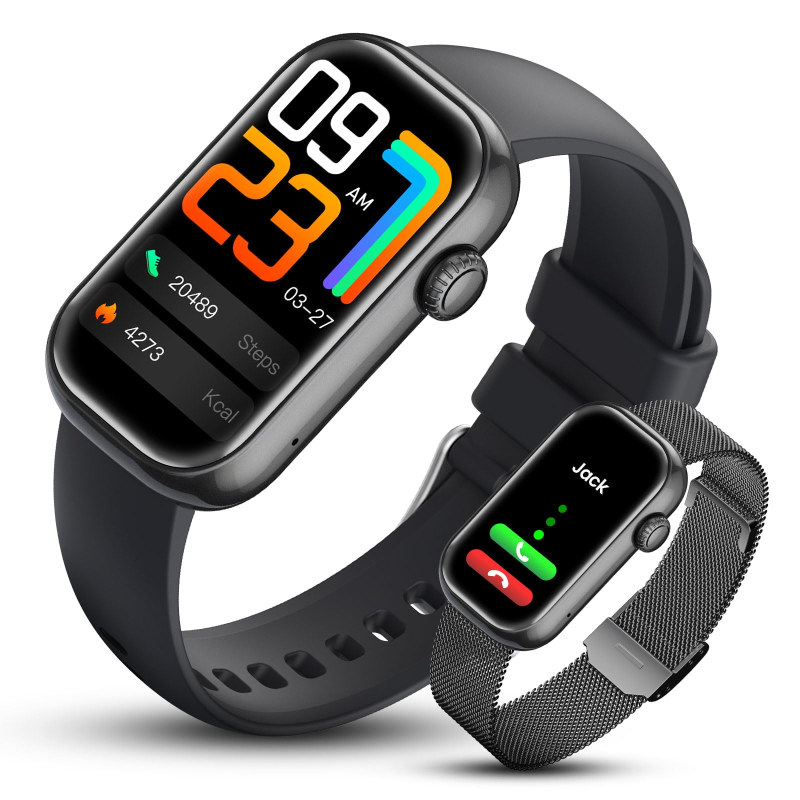 Smartwatch Uomo Donna (2 cinghie)1,83'' HD Smart Watch Con Chiamata Bluetooth, Frequenza Cardiaca e Monitoraggio Del Sonno, IP67 Impermeabile, 100+ Modalità Sport Fitness Tracker iOS Android,Rosa