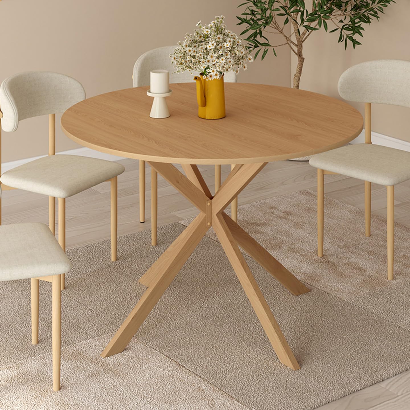 IDMarket - ALIX Tavolo da pranzo rotondo per 6 persone con gamba a ragno effetto faggio 110 cm