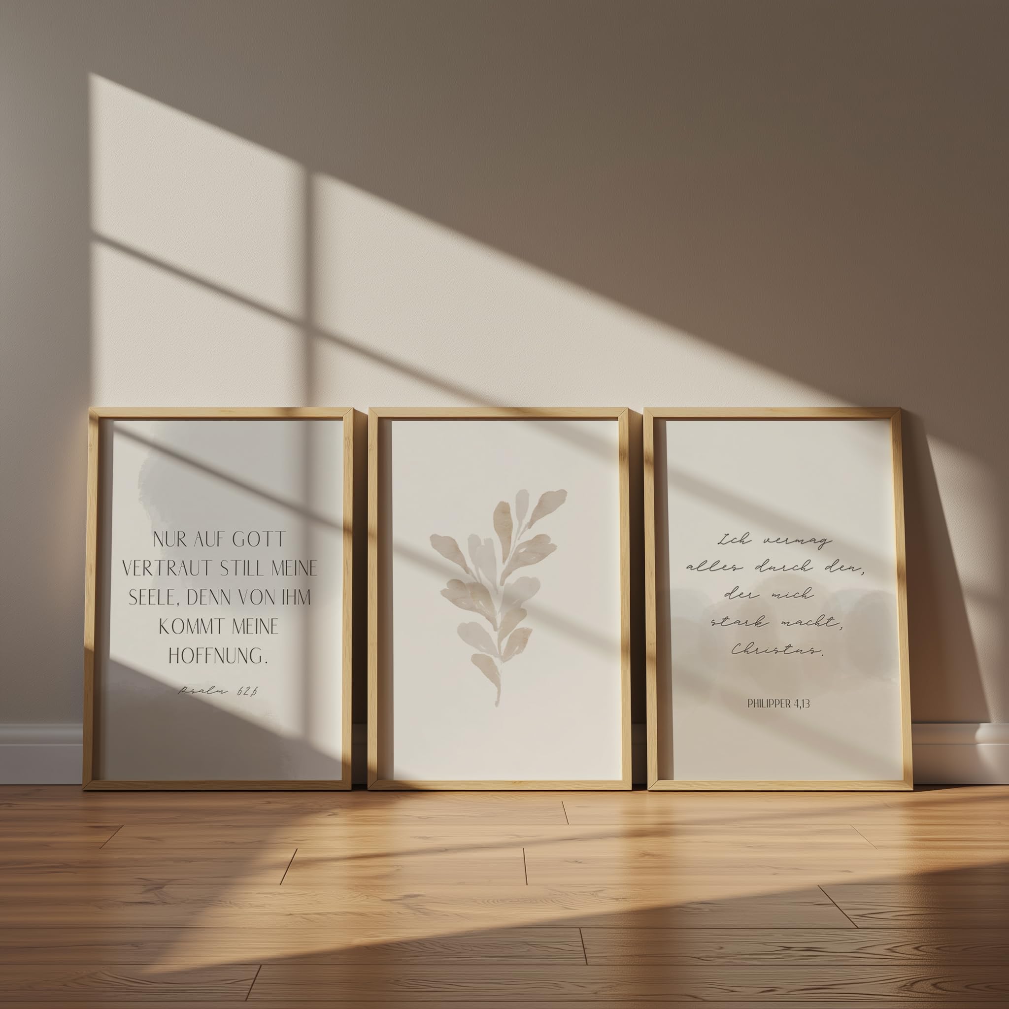 AusGlaubenLeben®, Gott meine Hoffnung meine Stärke, 3er Set Christliche Poster, Bibelvers, Christliche Bilder, Jesus Bild, Wohnzimmer Deko, Taufgeschenk, Schlichte Wanddeko, Glaube Liebe (50x70cm)