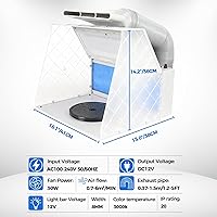 Vista 6 de HUBEST Kit de cabina de aerosol con 8 luces LED y 16 clips de cocodrilo, cabina de pintura con ventilador de velocidad ajustable con manguera