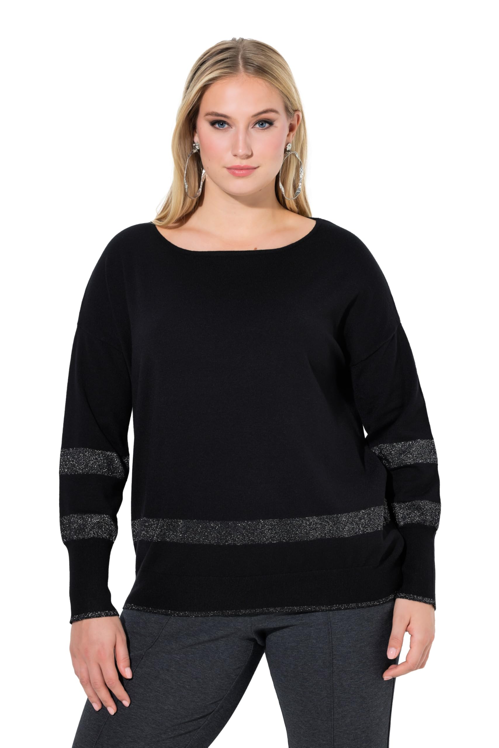 Ulla Popken Damen große Größen Übergrößen Plus Size Pullover, Streifen, Oversized, Rundhals, Langarm 843680