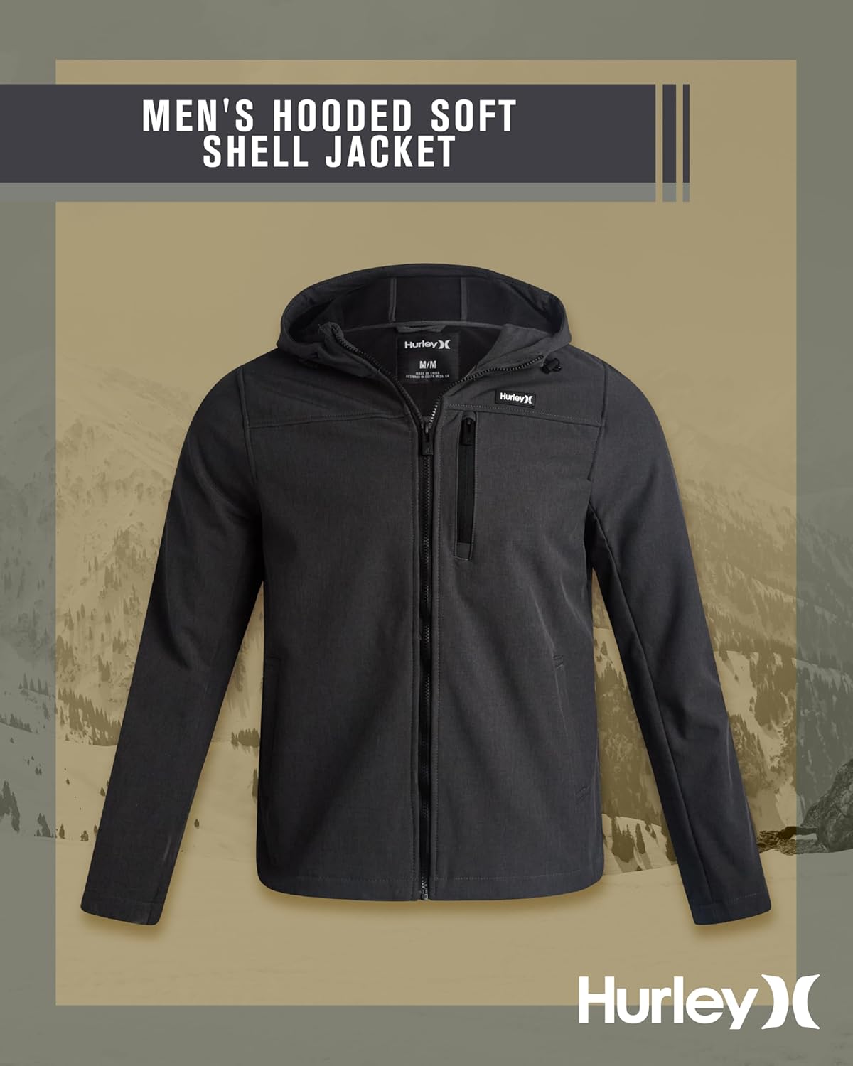 Hurley Mens Soft Shell Micro Fleece Jacket - Water Resistant Performance Stretch Woven Lightweight Jacket for Men (Size S-XL) - Image 2