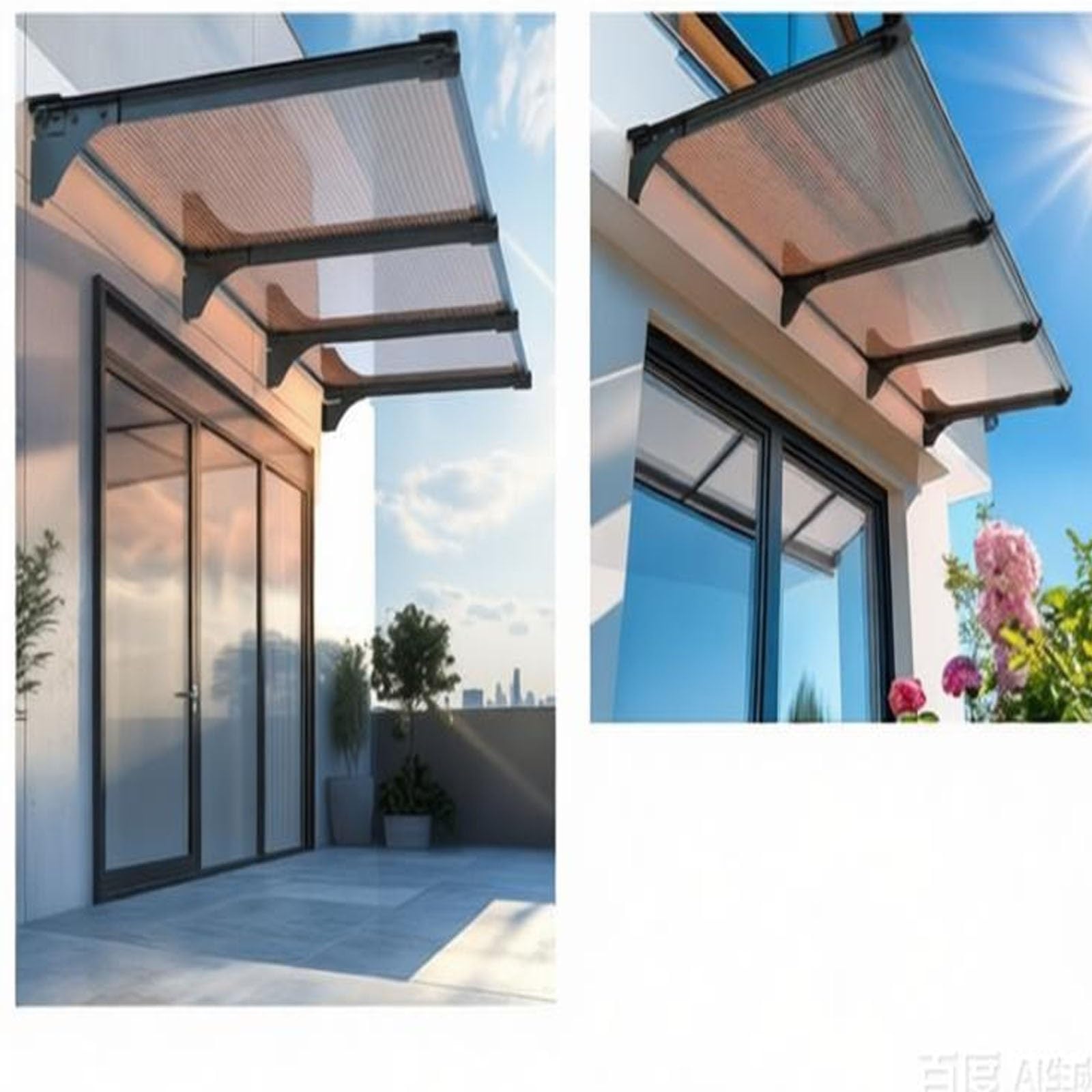 Zadaszenie na drzwi zewnętrzne, markiza z poliwęglanu do patio, ochrona przed promieniowaniem UV / deszczem, prosta twarz, osłona na balkon i werandę, 40 x 110 cm
