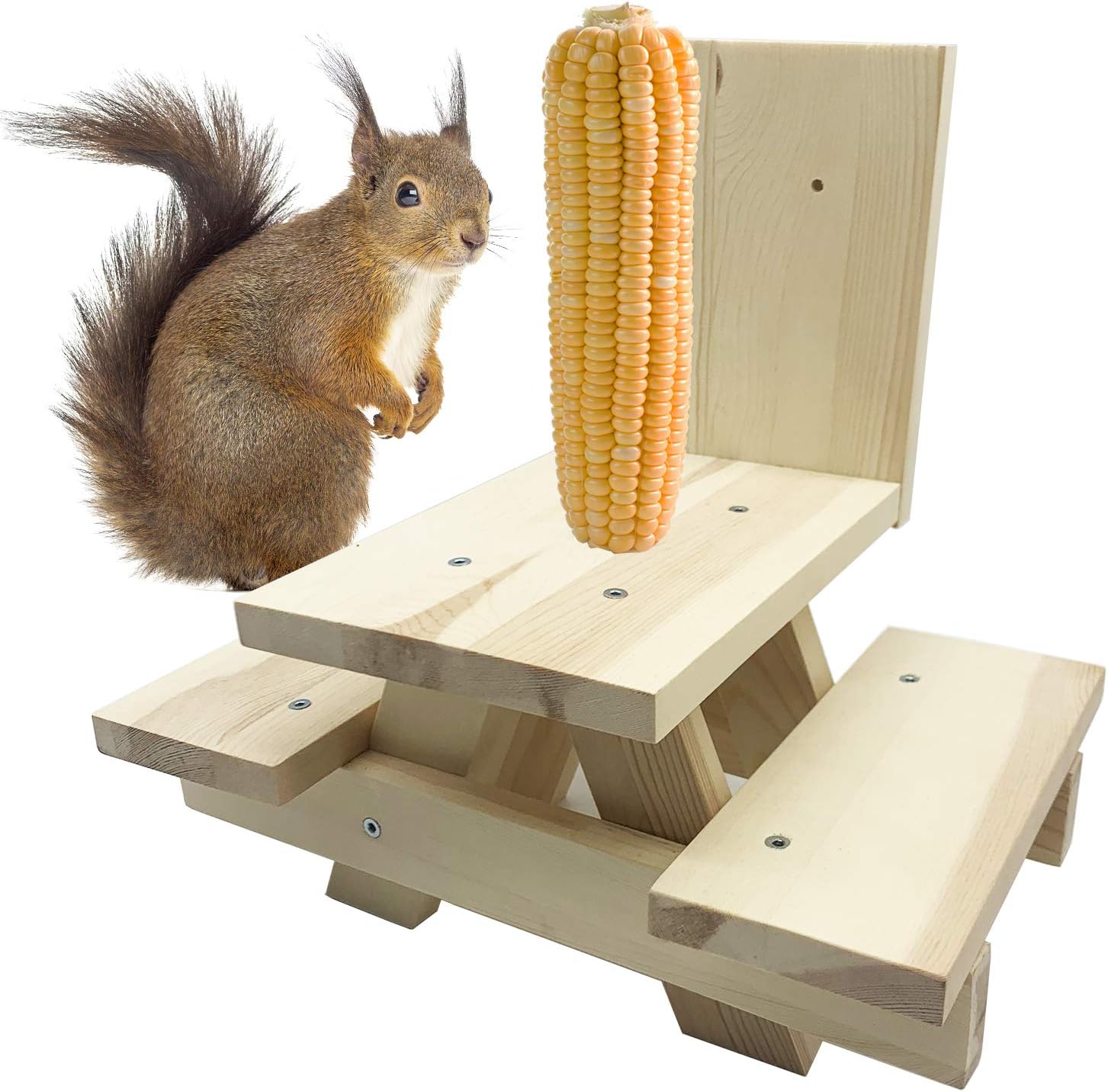 Iceyyyy Squirrel Picnic Table Feeder for Outside, Hanging Mini Picnic Table for Squirrels, Natural Wood Finish Squirrel Corn Cob Holder with Screws for Tree Mount（Assembly Required） : Patio, Lawn & Garden