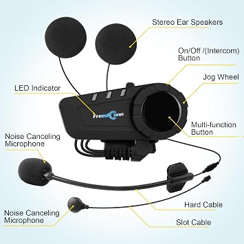 FreedConn KY PRO Motorcycle Bluetooth Headset, Helmet Intercom Communication Systems with CVC Noise Cancellation, IP65 Waterproof, 6 Riders 0.75mi/1200m intercom, 2 Pack