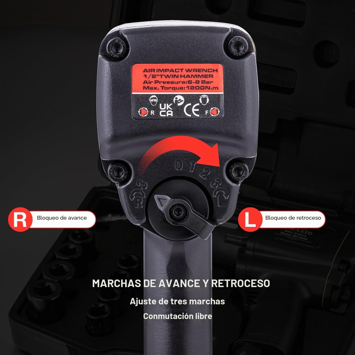 ORAZIO Juego de Llave de Impacto Neumática 1/2" 1200 N.M con 8 Vasos de 12-24 mm Profesional Pistola Impacto Neumatica para Garaje Coche Camión de Pernos Rueda Instalación Extracción